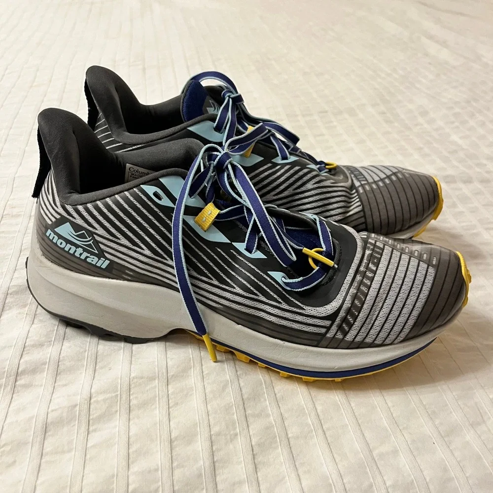Columbia Montrail Trinity AG Womens Trail Running Shoes Gray Blue Yellow Sneaker